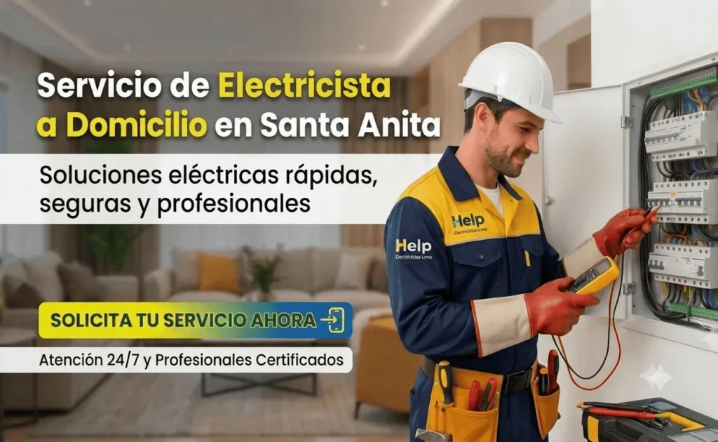 Electricista en Santa Anita realizando servicio eléctrico a domicilio